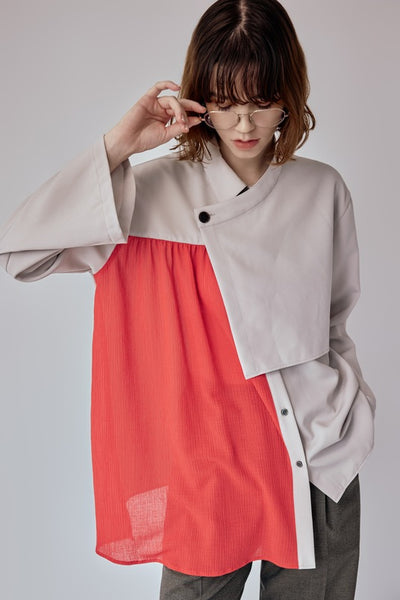 Asymmetrical shirt jacket with flared cuffs