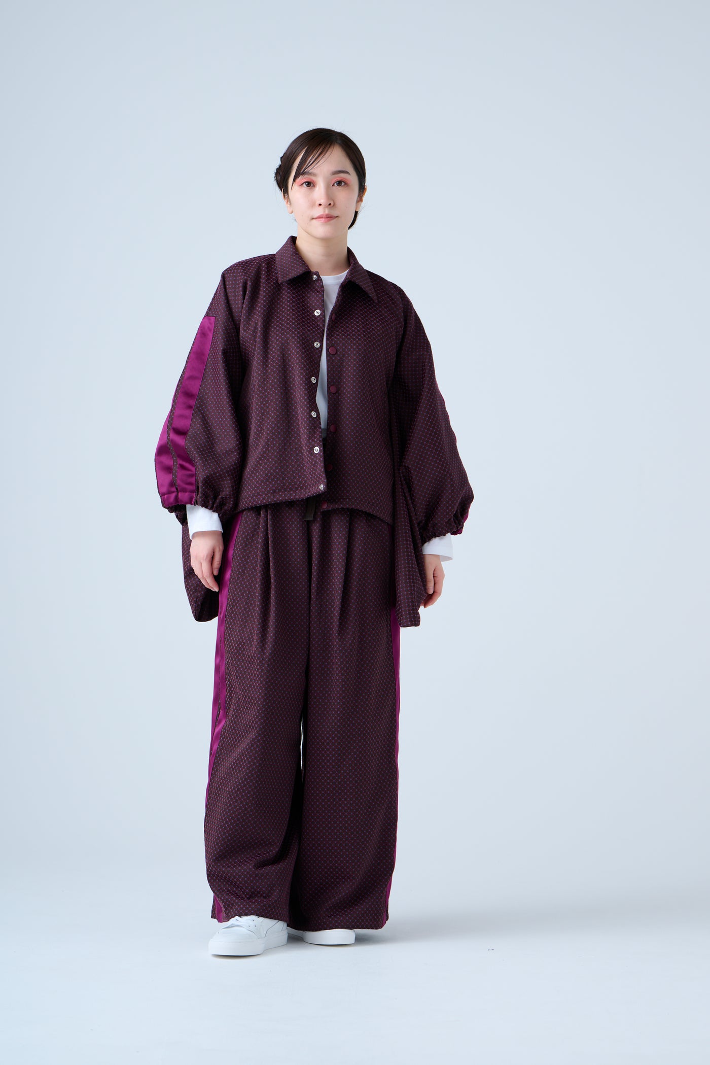 Ring Pattern Jacquard Drawstring Pants Purple Navy